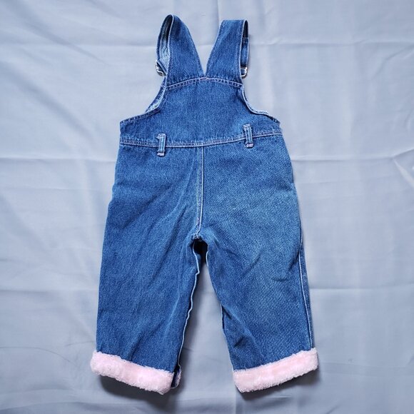 Rare Vintage Y2K Overalls Blue Denim Pink Fur Trim Baby Girls 18 Mo Poodle Dog - Picture 4 of 9